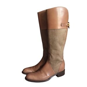 Loro Piana Brown Calfskin Leather And Canvas Riding Boots Size 37